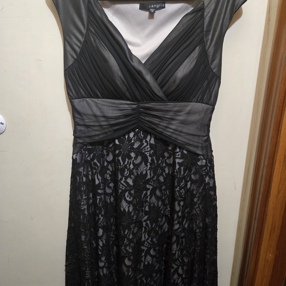 Signature by Sangria Black Lace Evening Dress